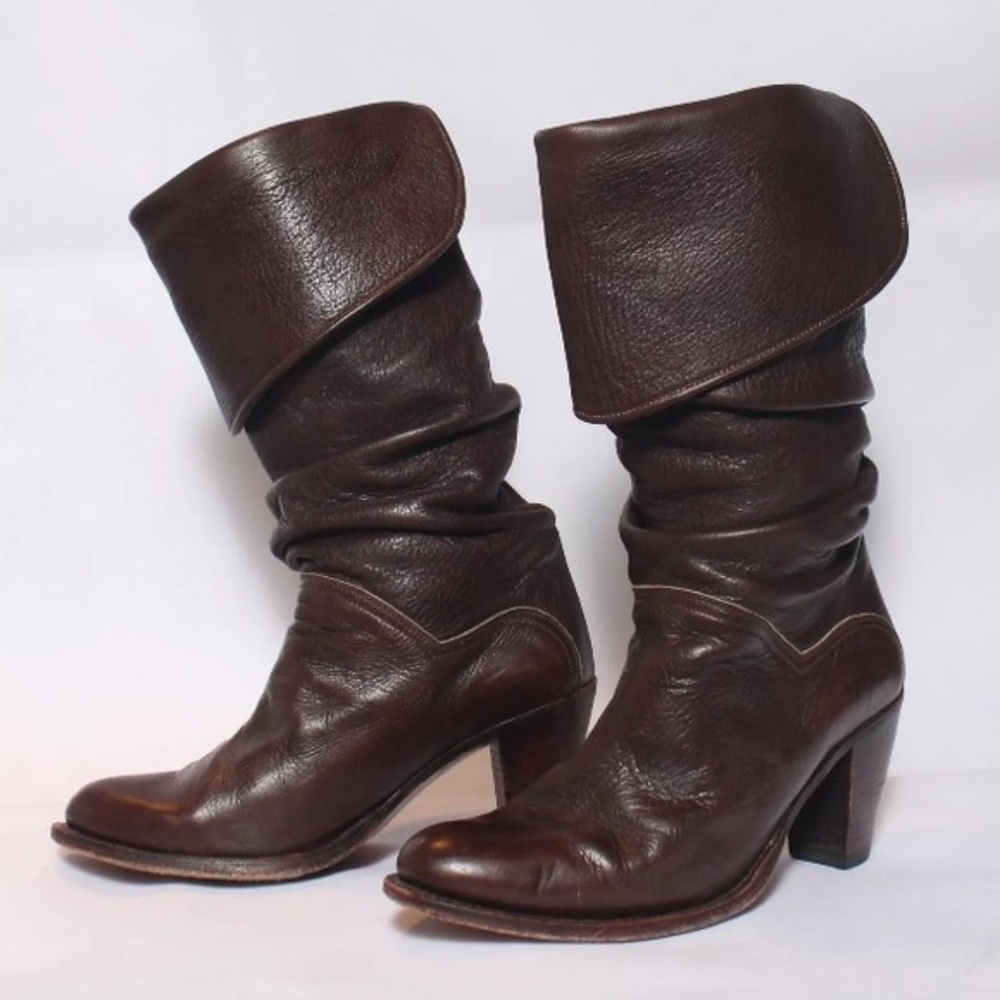 Frye Dorado Slouch Leather Boots Brown 9
